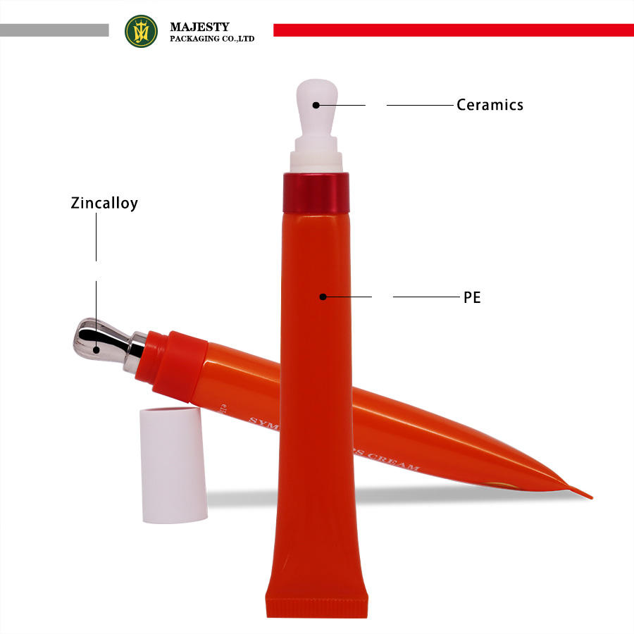 Пустой пластиковый косметический тюбик. Тюбик для бальзама для глаз и губ. Керамический или цинковый сплав. Массажный аппликатор. Упаковка тюбика для ухода за кожей.