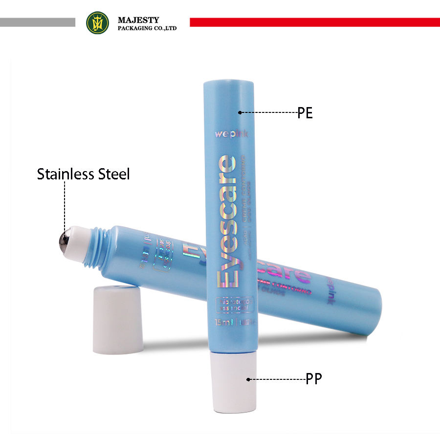 Индивидуальный роликовый аппликатор для крема для глаз, косметическая полипропиленовая трубка, лазерный серебряный логотип, массажный шарик, мягкая сжатая трубка
