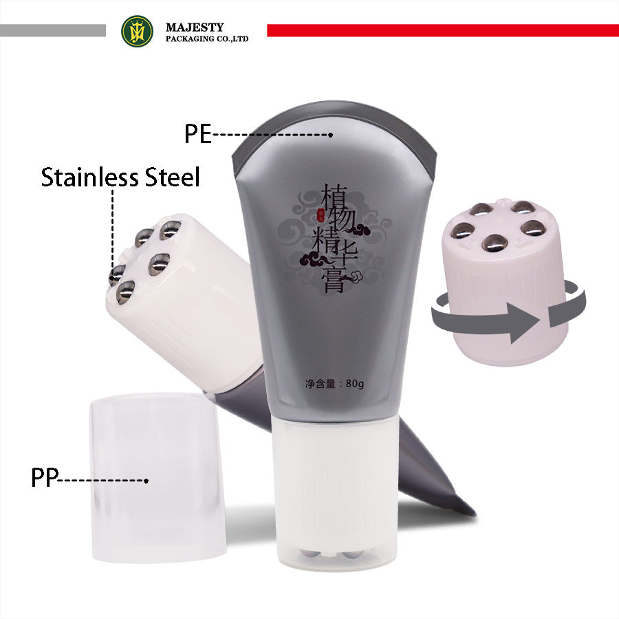 Пластиковый косметический тюбик с шариком из нержавеющей стали, массажный ролик для лосьона для тела, пустой тюбик для упаковки тюбика с массажным кремом